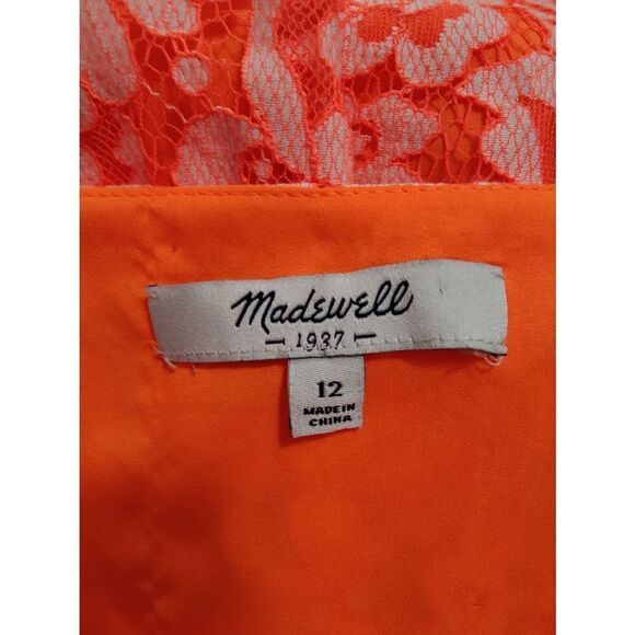 Madewell Lined Neon Orange Lace Dress - Picture 4 of 4